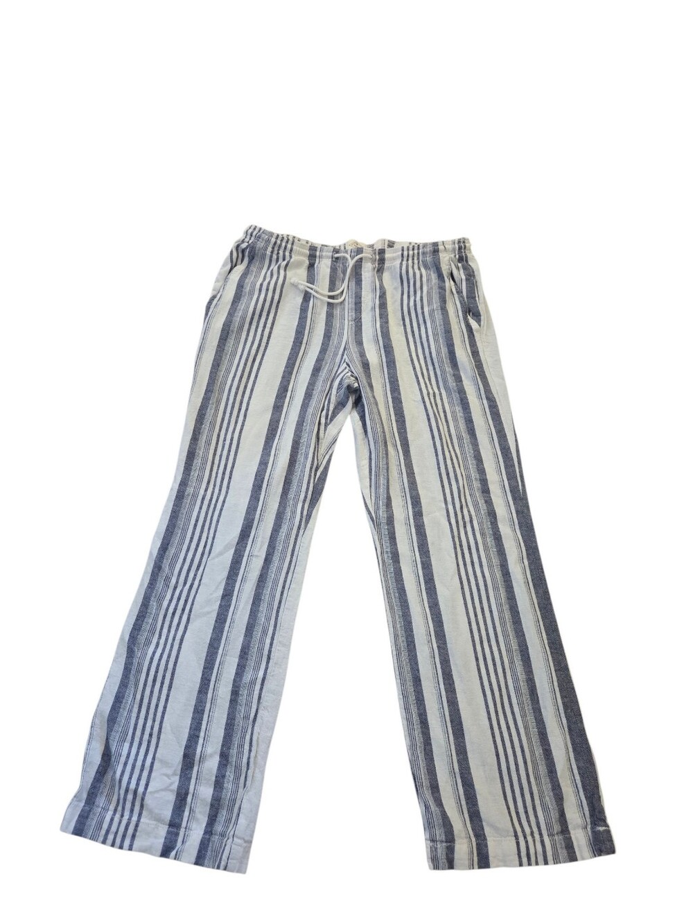 St John's Bay Blue/White Striped Linen Blend High waist, wide leg. L. EUC.